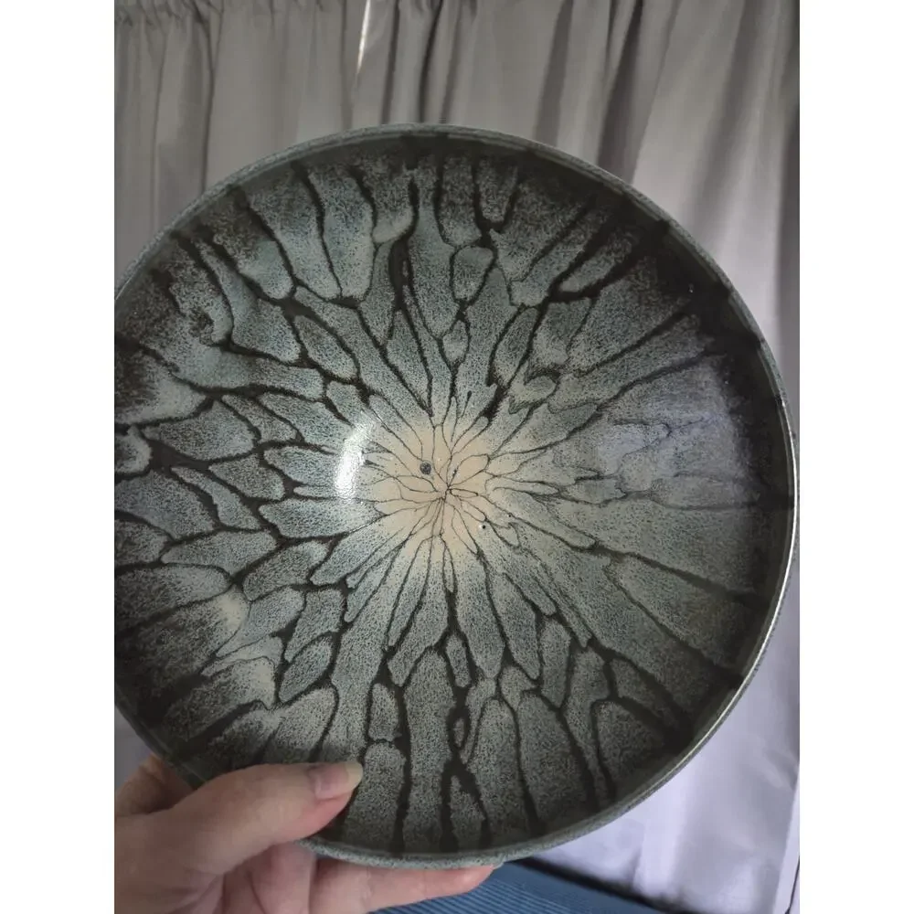 Studio Art Pottery Bowl Lava Look Blues Browns Marked With Bear Paw SMK